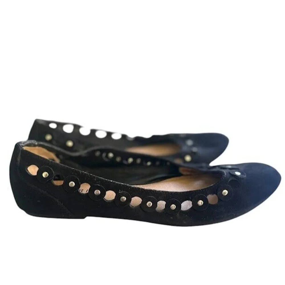 Torrid Black‎ Ballet Flats Faux Suede Vegan Laser Cut Studded Black Size 8.5W